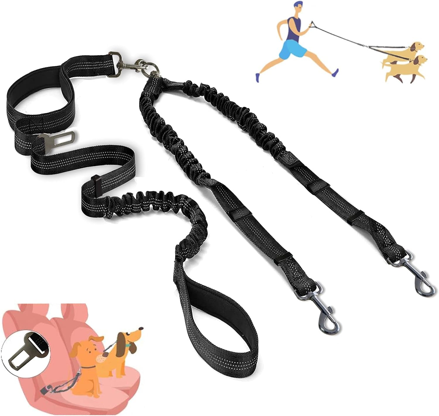 Double Dog Leash, Dual Leash for Dogs 360° No Tangle Two Dogs Leash Adjustable Tangle Free Double Leash for Medium Large Dogs Walking Training
