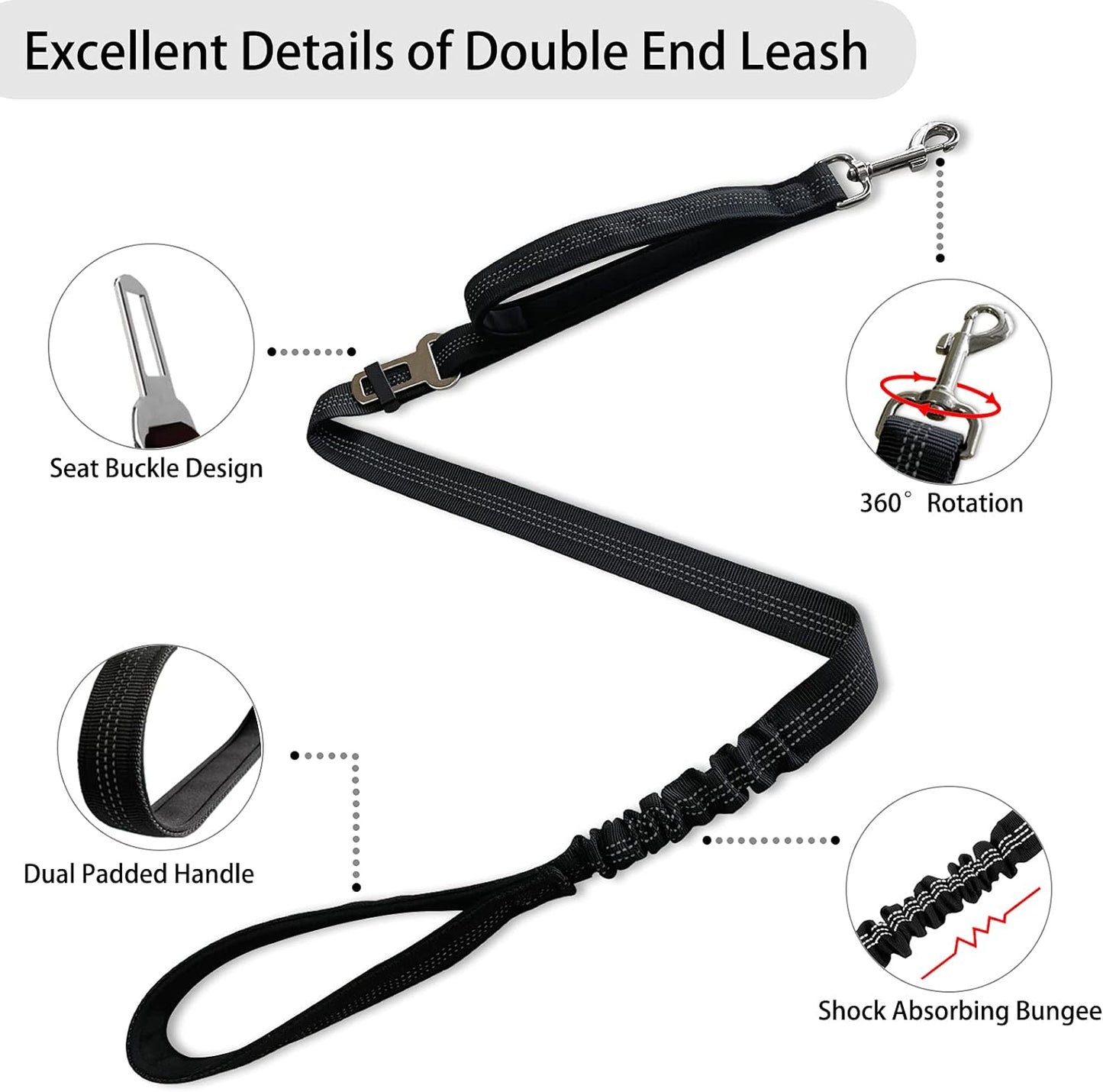 Double Dog Leash, Dual Leash for Dogs 360° No Tangle Two Dogs Leash Adjustable Tangle Free Double Leash for Medium Large Dogs Walking Training