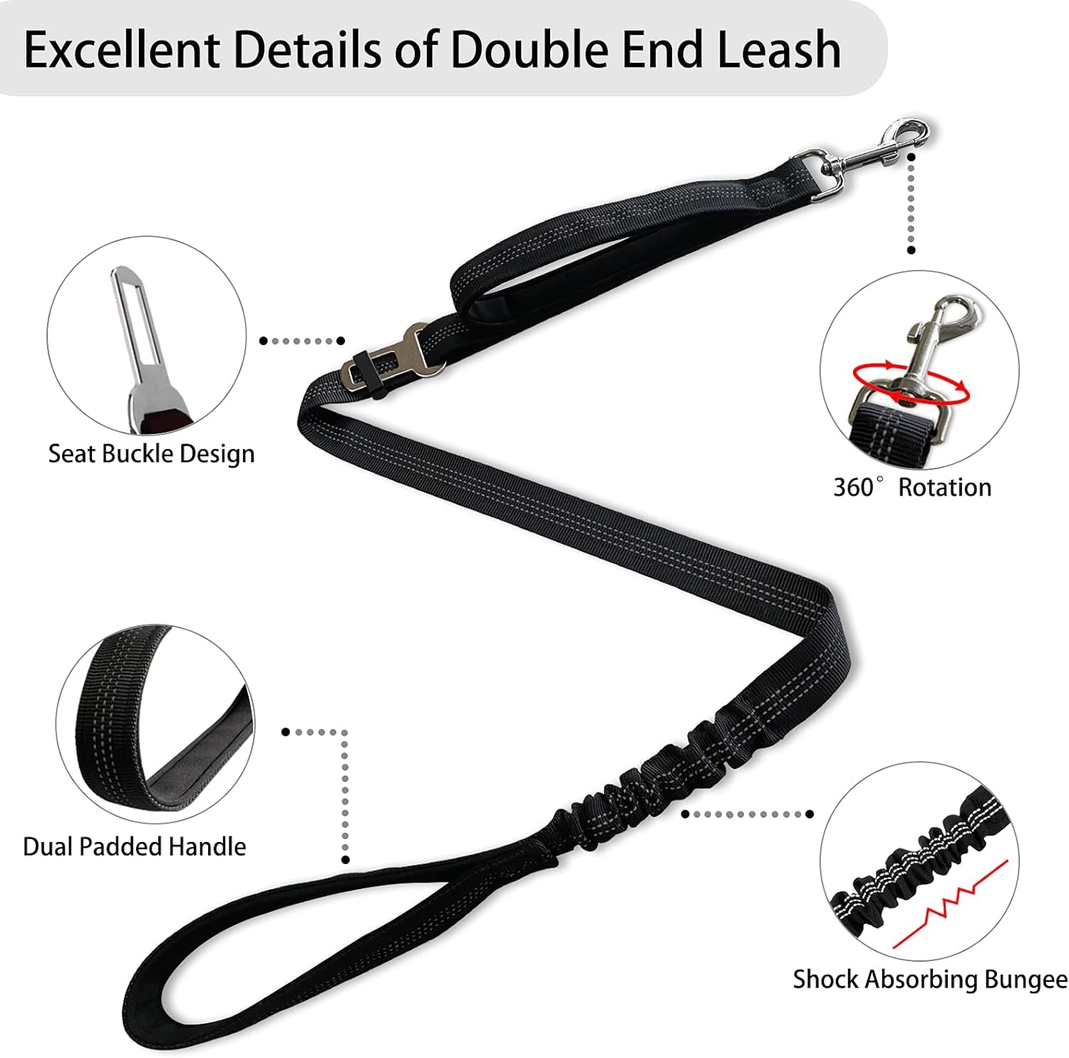Double Dog Leash, Dual Leash for Dogs 360° No Tangle Two Dogs Leash Adjustable Tangle Free Double Leash for Medium Large Dogs Walking Training