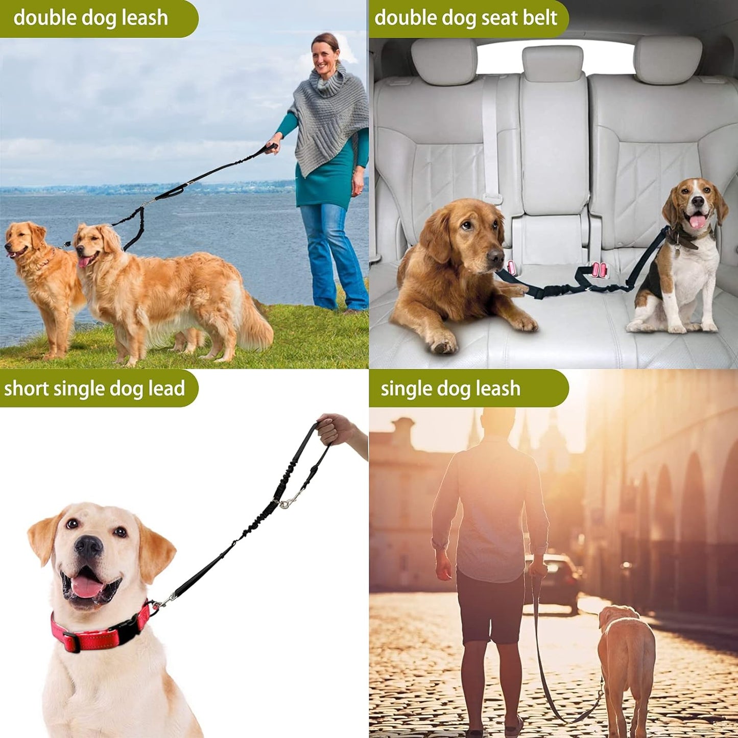 Double Dog Leash, Dual Leash for Dogs 360° No Tangle Two Dogs Leash Adjustable Tangle Free Double Leash for Medium Large Dogs Walking Training