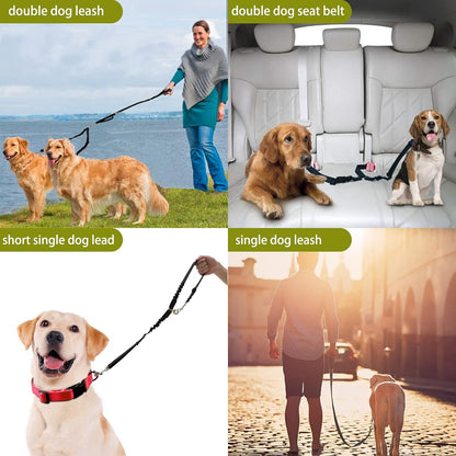 Double Dog Leash, Dual Leash for Dogs 360° No Tangle Two Dogs Leash Adjustable Tangle Free Double Leash for Medium Large Dogs Walking Training