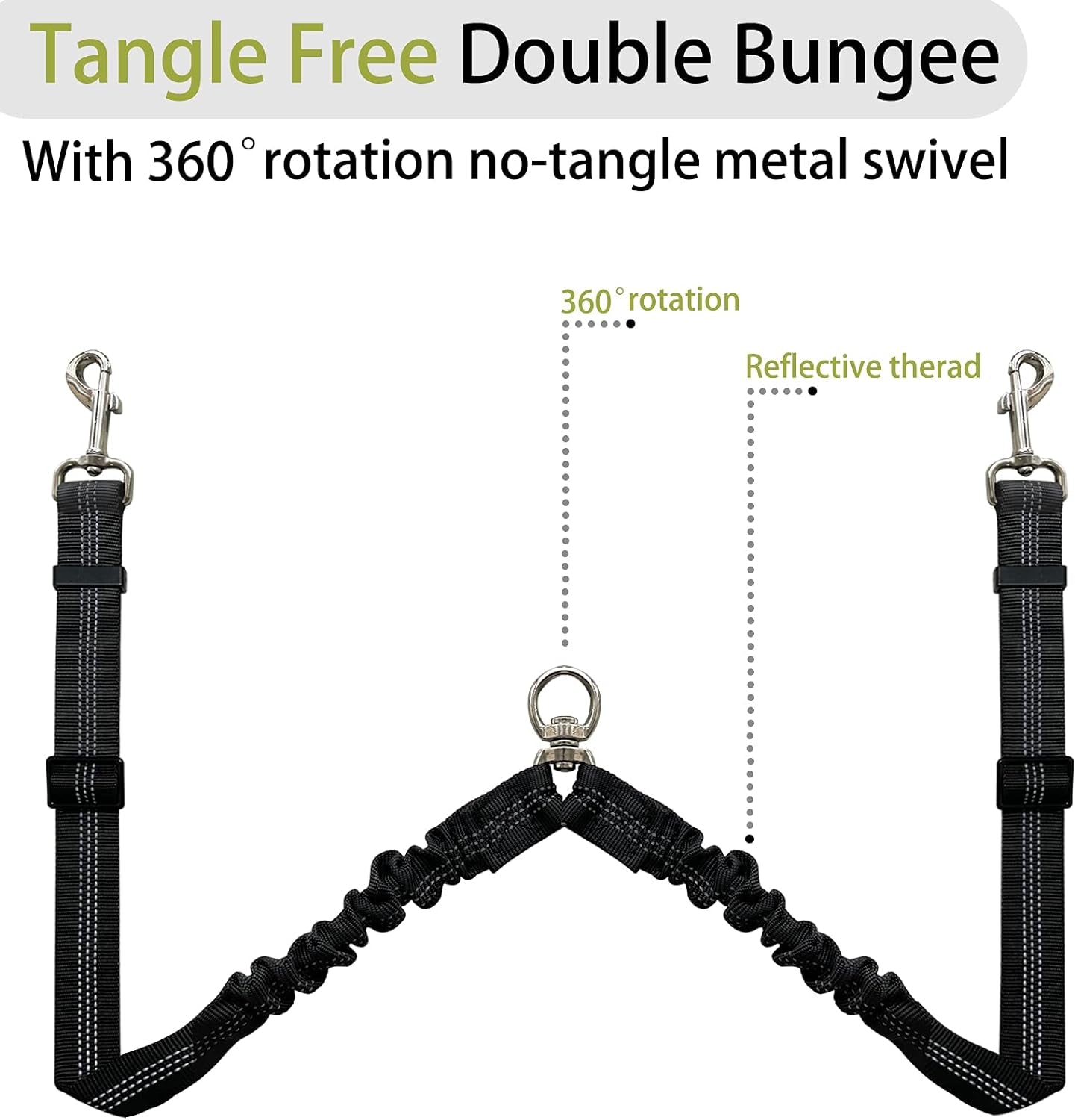 Double Dog Leash, Dual Leash for Dogs 360° No Tangle Two Dogs Leash Adjustable Tangle Free Double Leash for Medium Large Dogs Walking Training