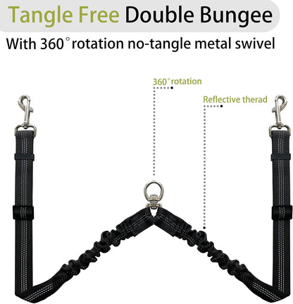 Double Dog Leash, Dual Leash for Dogs 360° No Tangle Two Dogs Leash Adjustable Tangle Free Double Leash for Medium Large Dogs Walking Training